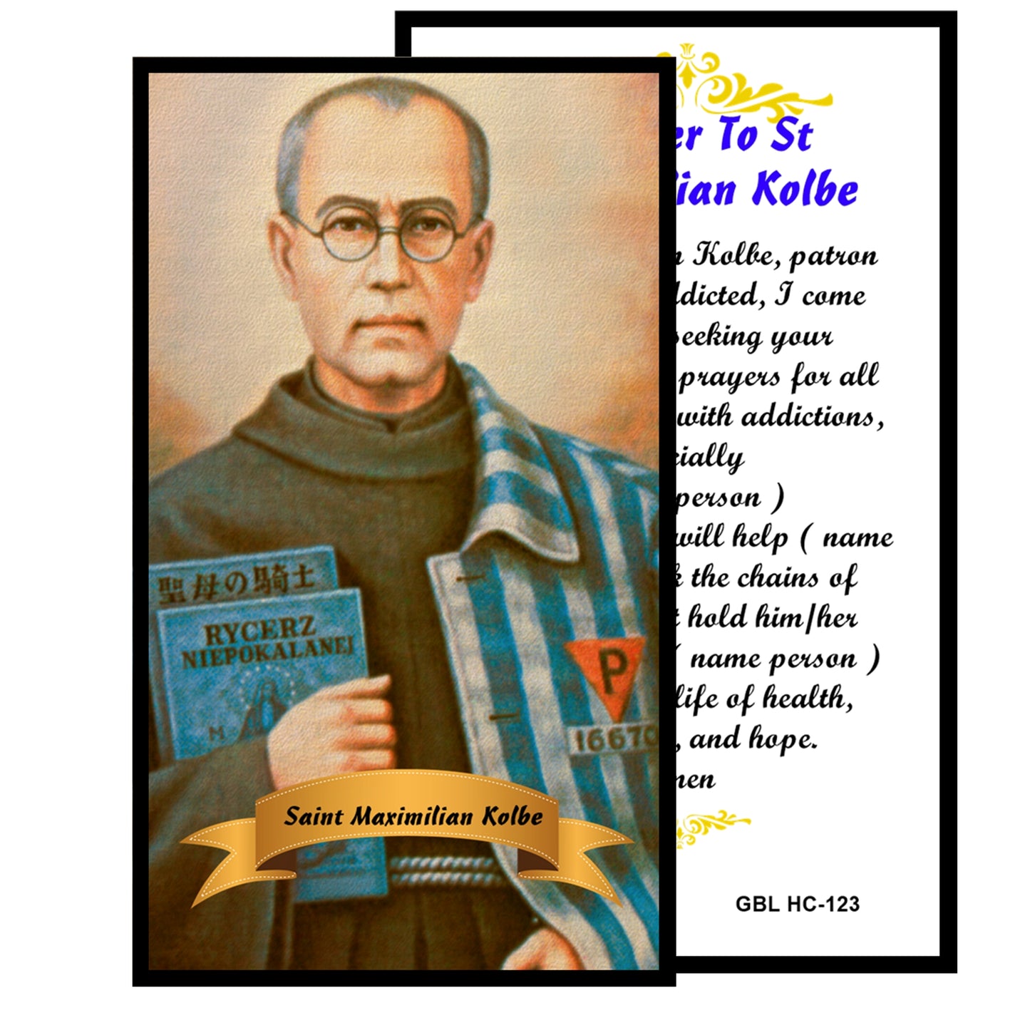 Saint Maximilian Kolbe LED Acrylic Pillar Candle with Flickering Flame Battery Operated great for places where an open flame is not allowed hospitals nursing homes dorms-Batteries included