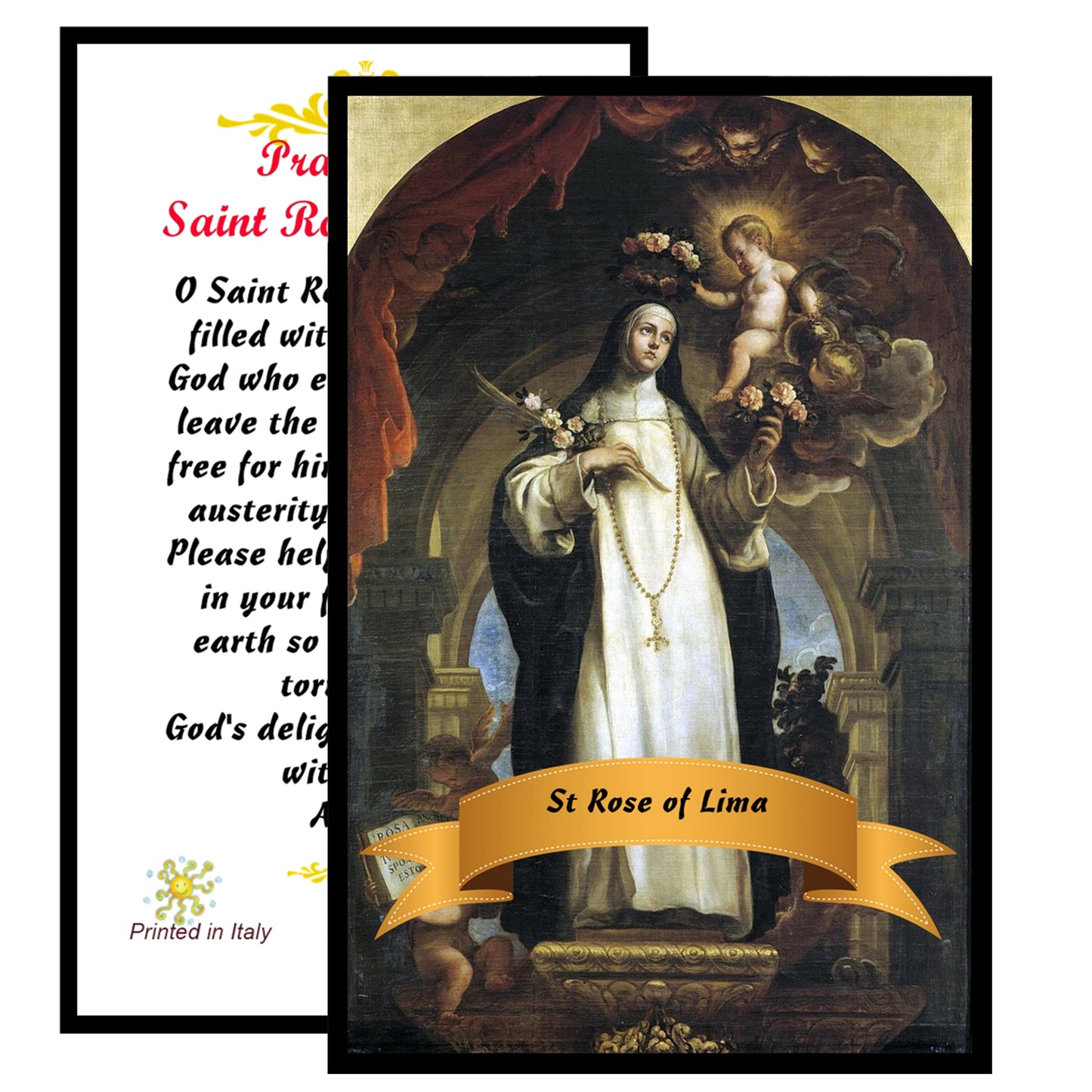 Saint Rose of Lima LED Acrylic Pillar Candle with Flickering Flame Battery Operated great for places where an open flame is not allowed hospitals nursing homes dorms-Batteries included