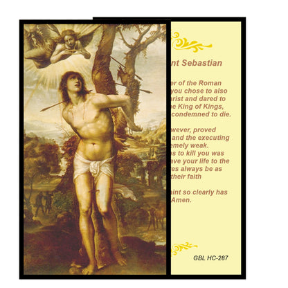 Saint Sebastian  Patron of Athletes Red Round Bead Rosary with Bronze findings and crucifix Bezel medal centerpiece with color image includes a prayer card english or spanish
