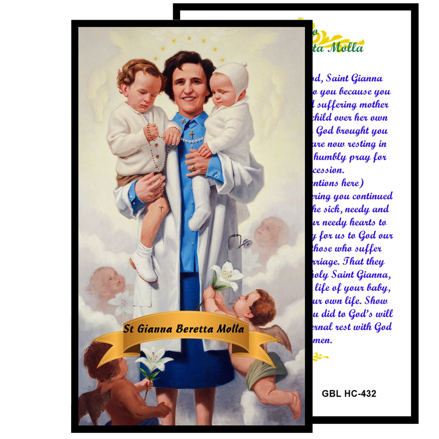 Saint Gianna Beretta Molla Pediatrician and Pro-Life Advocate Handcrafted Blue Crystal Rosary with Silver-Plated Crucifix, Color Image Centerpiece and Prayer Card