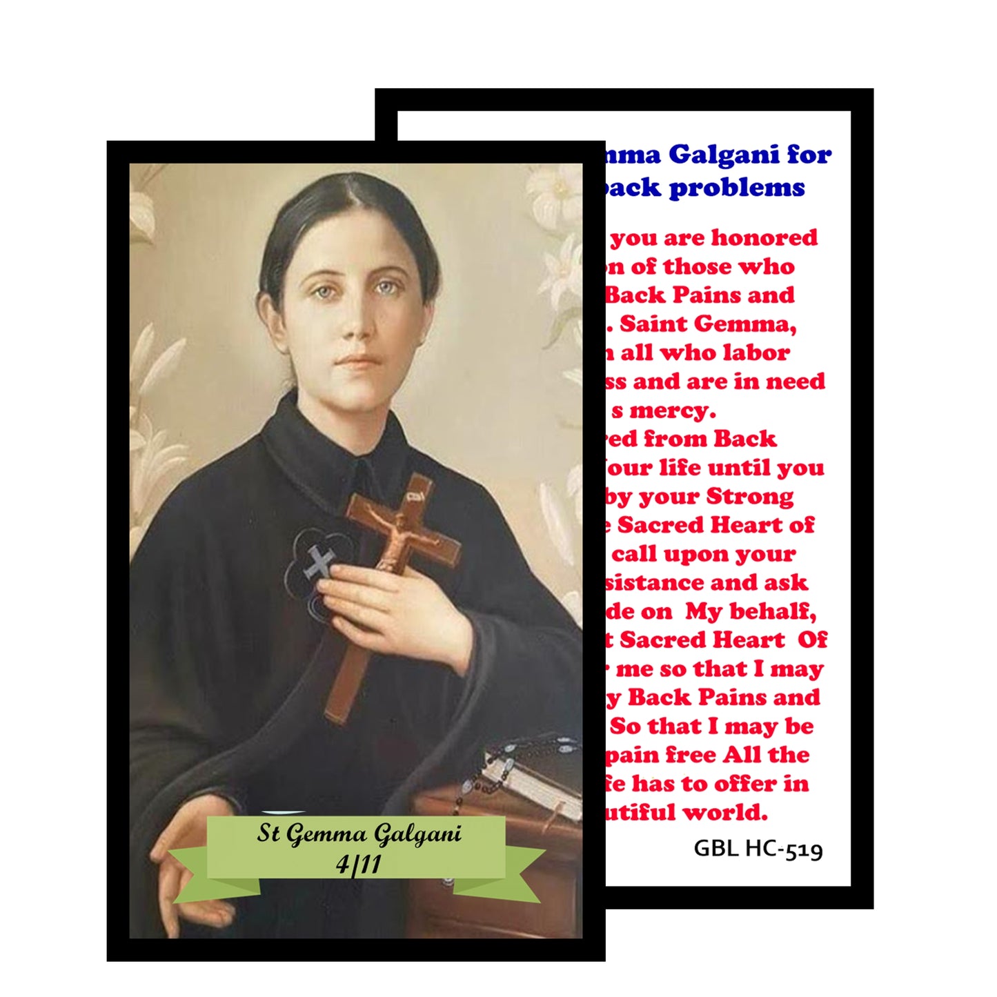 Saint Gemma Galgani Chaplet Prayer Card for Back Pain– Green Beads with Sparkle of Gold Color