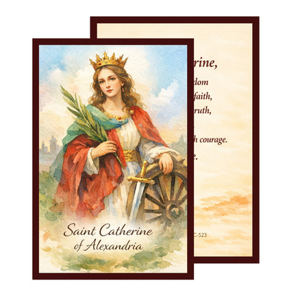 Saint Catherine of Alexandria Prayer Card – Beautiful Cream Watercolor Design – Patron saint of Philosophers, teacher librarians debaters Girls and young women Inspirational Catholic Gift for Women and Students (1)
