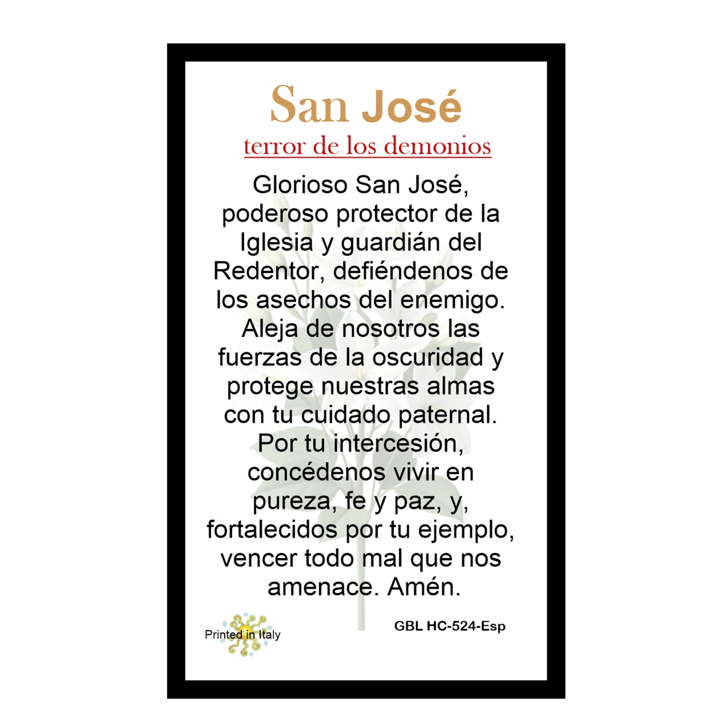 Saint Joseph “Terror of Demons” prayer card and medal set featuring vivid artwork of St Joseph with Child Jesus and lily, includes protective prayer, perfect devotional gift for home or travel