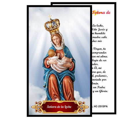 Our Lady of La Leche Patroness of Mothers and Breasfeeding Handcrafted Scarlett Red Crystal Rosary with All Capped Beads Gold Plated Findings a Cabochon Bezel Center with Color Image and Gold Includes a Prayer Card IN ENGLISH