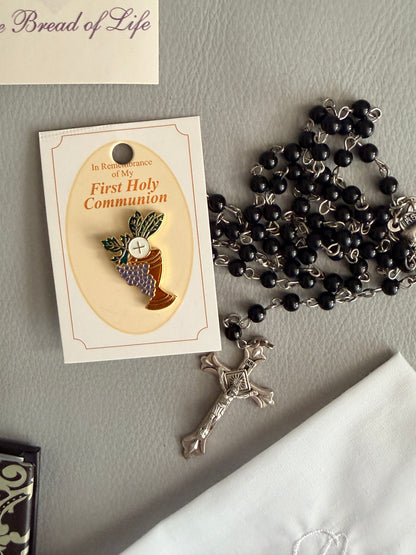 Memories First Holy Communion Set for Boys or Girls Book Rosary Scapular Pin Certificate Handkerchief