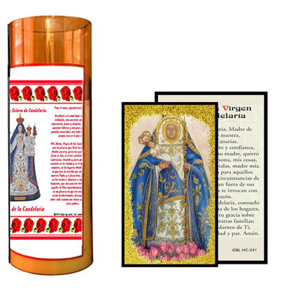 La Virgen de la Candelaria Flameless LED Acrylic Pillar Candle with Flickering Flame Battery Operated great for places where an open flame is not allowed hospitals nursing homes dorms-Batteries included