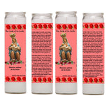 Our Lady of La Leche Set of Two Glass Candles with Prayer in The Back