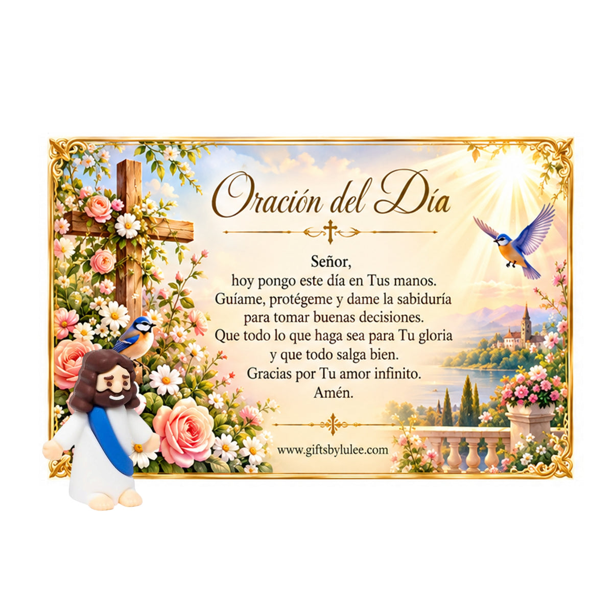 Catholic Daily Prayer Card with Mini Jesus Figurine – Today's Prayer Christian Gift Set, Inspirational Religious Desk Decor, Morning Prayer Keepsake