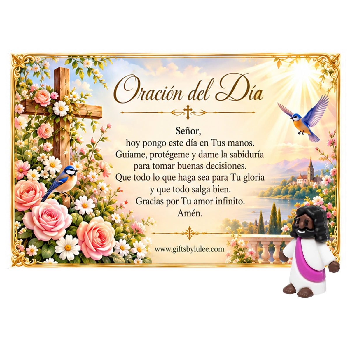 Catholic Daily Prayer Card with Mini Jesus Figurine – Today's Prayer Christian Gift Set, Inspirational Religious Desk Decor, Morning Prayer Keepsake