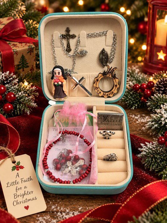 Saint Therese Portable Catholic Oratory Gift Set – Travel Jewelry Case with Chaplet Rosary