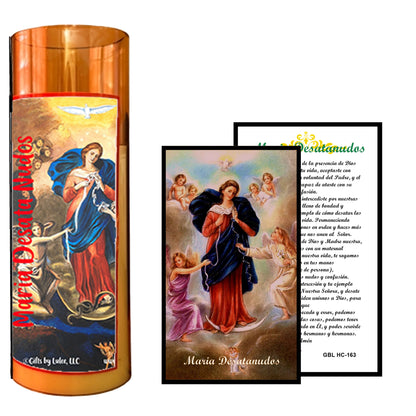 Our Lady of Knots La Virgen Desatanudos LED Acrylic Pillar Candle with Flickering Flame Battery Operated great for places where an open flame is not allowed hospitals nursing homes dorms-Batteries included