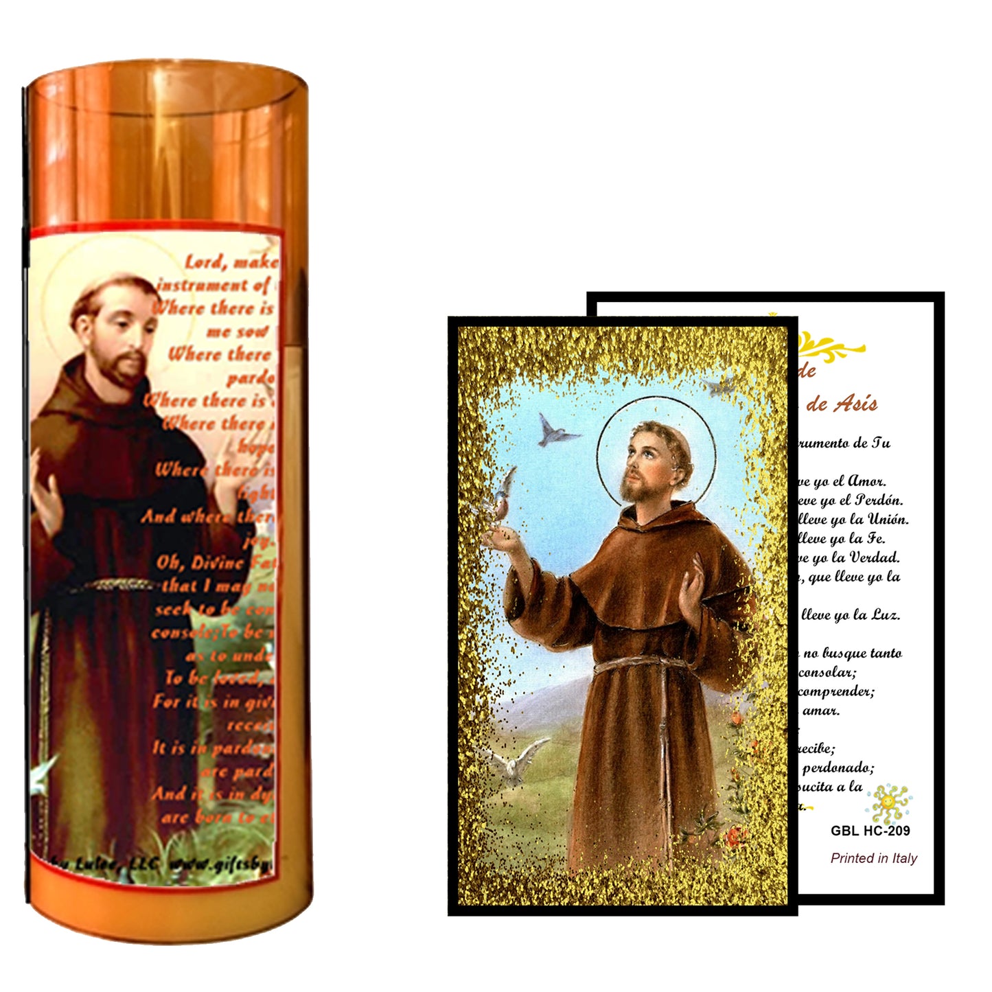 Saint Francis LED Acrylic Pillar Candle with Flickering Flame Battery Operated great for places where an open flame is not allowed hospitals nursing homes dorms-Batteries included