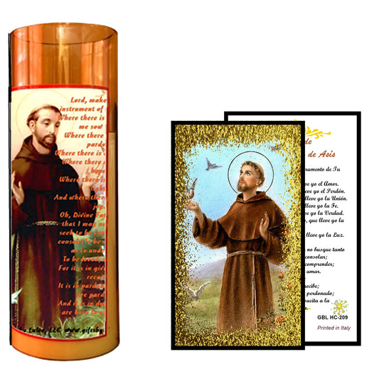 Saint Francis LED Acrylic Pillar Candle with Flickering Flame Battery Operated great for places where an open flame is not allowed hospitals nursing homes dorms-Batteries included