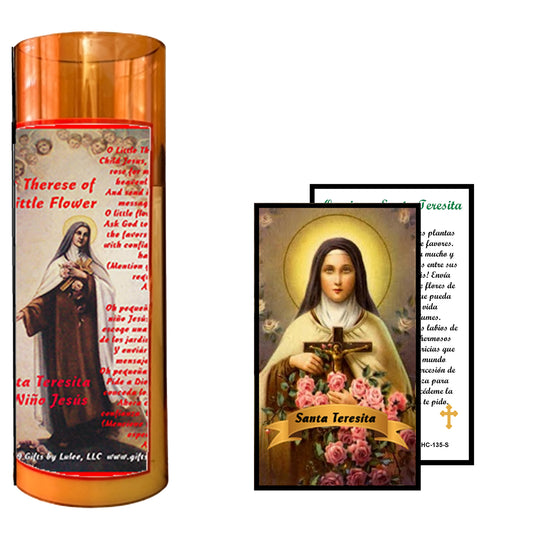 Thérèse of Lisieux LED Acrylic Pillar Candle with Flickering Flame Battery Operated great for places where an open flame is not allowed hospitals nursing homes dorms-Batteries included
