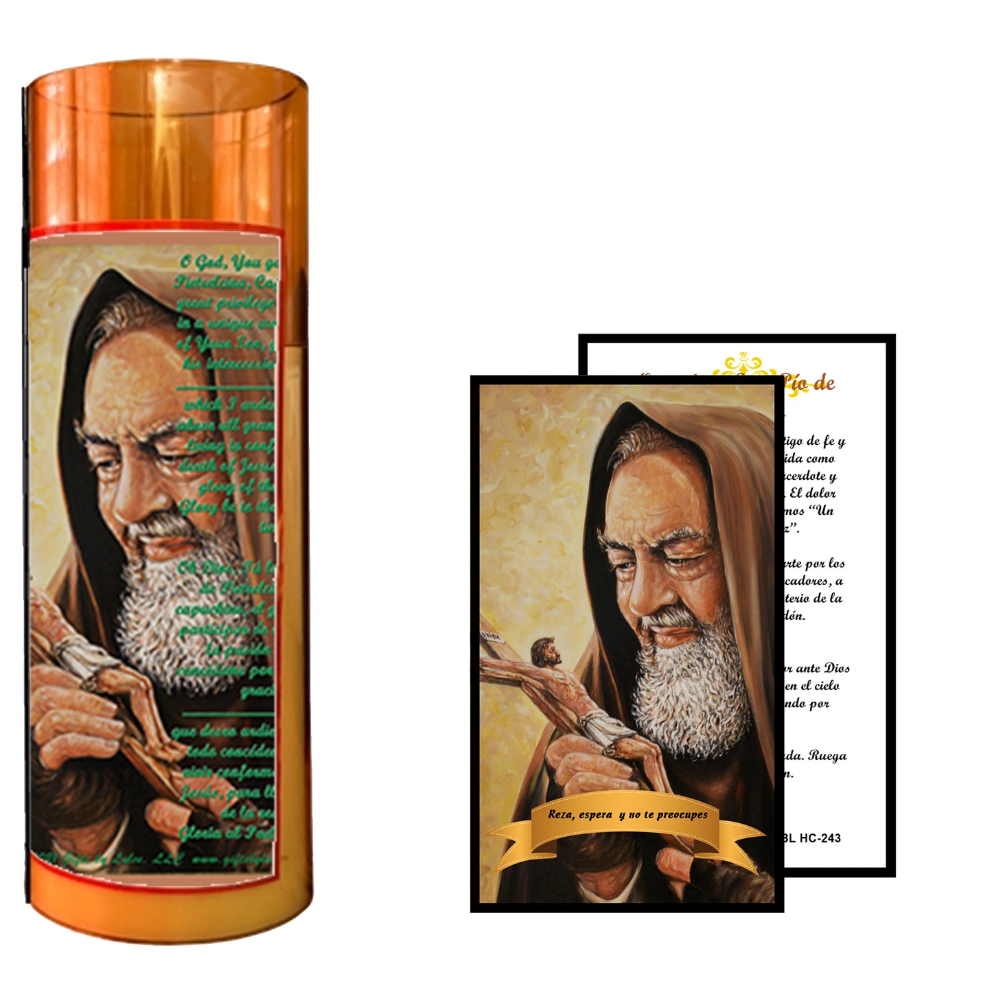 Padre Pio LED Acrylic Pillar Candle with Flickering Flame Battery Operated great for places where an open flame is not allowed hospitals nursing homes dorms-Batteries included