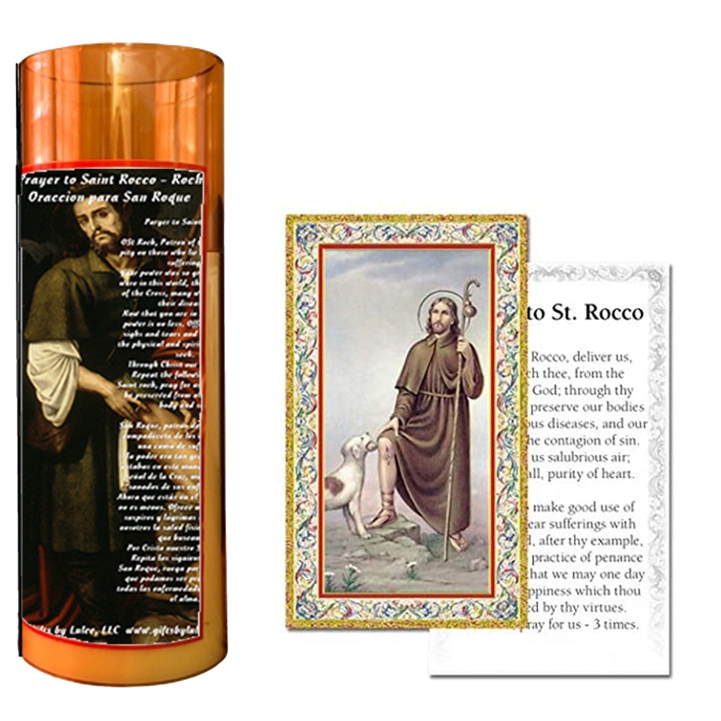 Saint Roch LED Acrylic Pillar Candle with Flickering Flame Battery Operated great for places where an open flame is not allowed hospitals nursing homes dorms-Batteries included