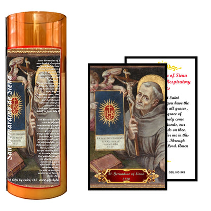 Saint Bernardino of Siena LED Acrylic Pillar Candle with Flickering Flame Battery Operated great for places where an open flame is not allowed hospitals nursing homes dorms-Batteries included