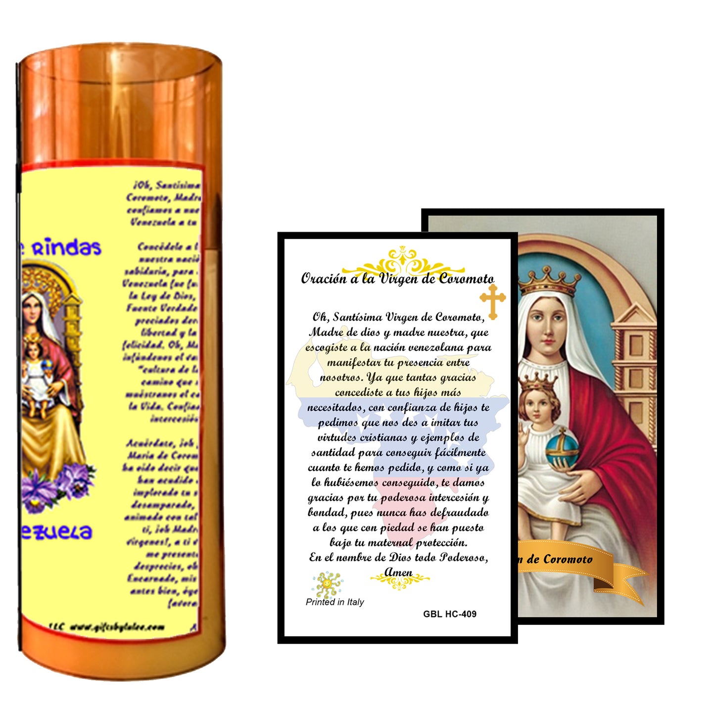 Our Lady of Coromoto LED Acrylic Pillar Candle with Flickering Flame Battery Operated great for places where an open flame is not allowed hospitals nursing homes dorms-Batteries included