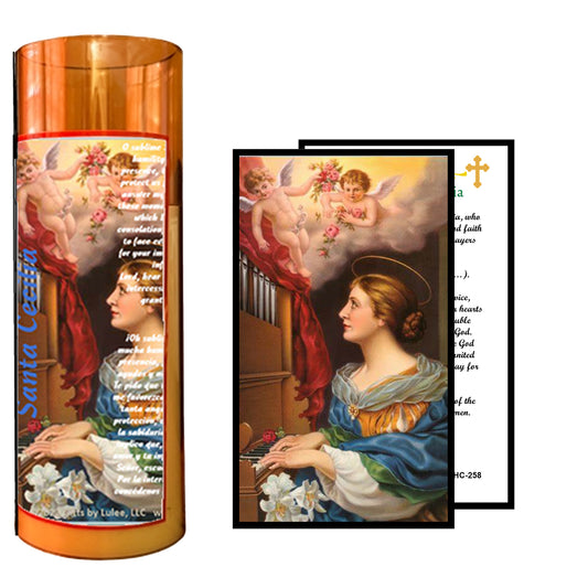 Saint Cecilia LED Acrylic Pillar Candle with Flickering Flame Battery Operated great for places where an open flame is not allowed hospitals nursing homes dorms-Batteries included