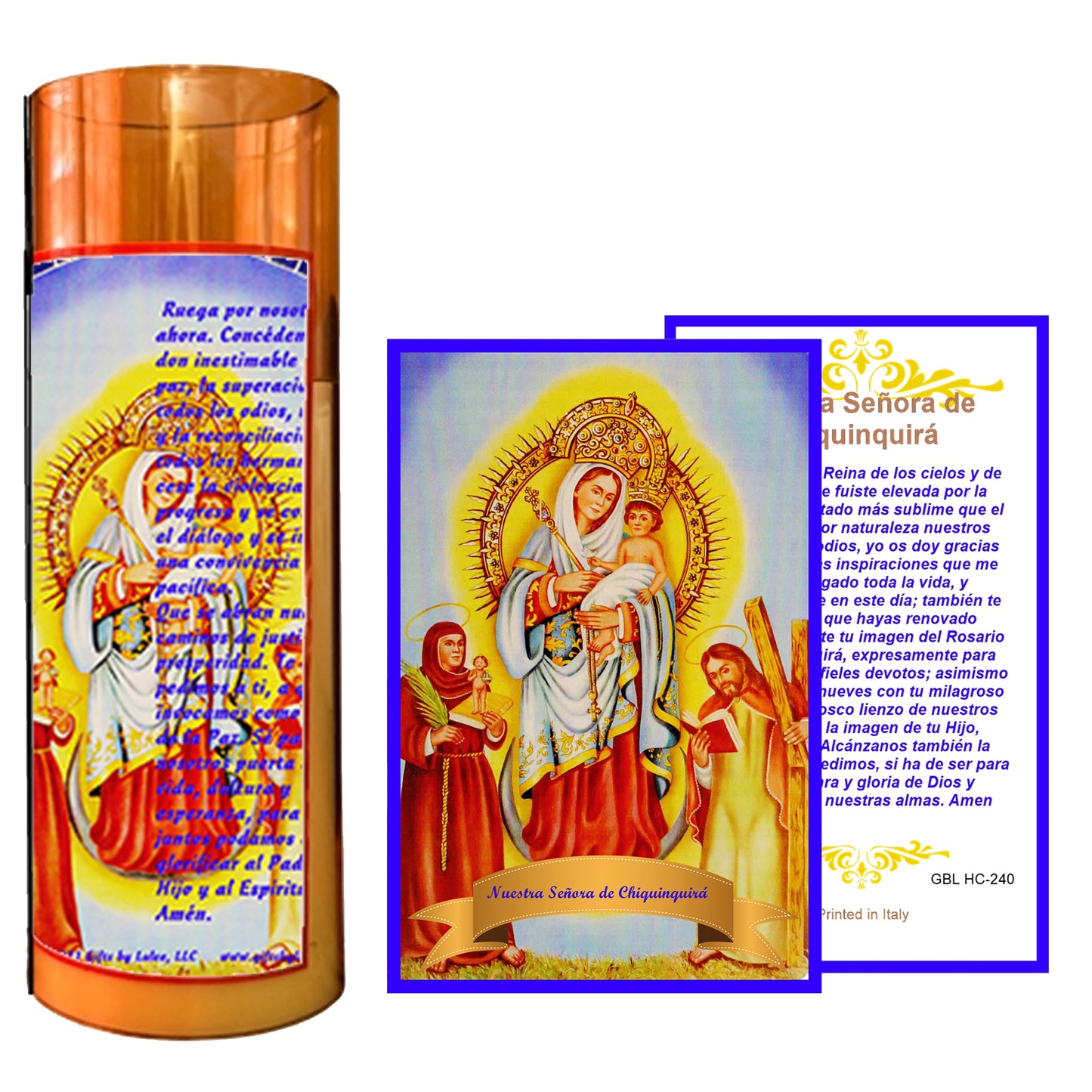 Our Lady of the Rosary of Chiquinquirá LED Acrylic Pillar Candle with Flickering Flame Battery Operated great for places where an open flame is not allowed hospitals nursing homes dorms-Batteries included
