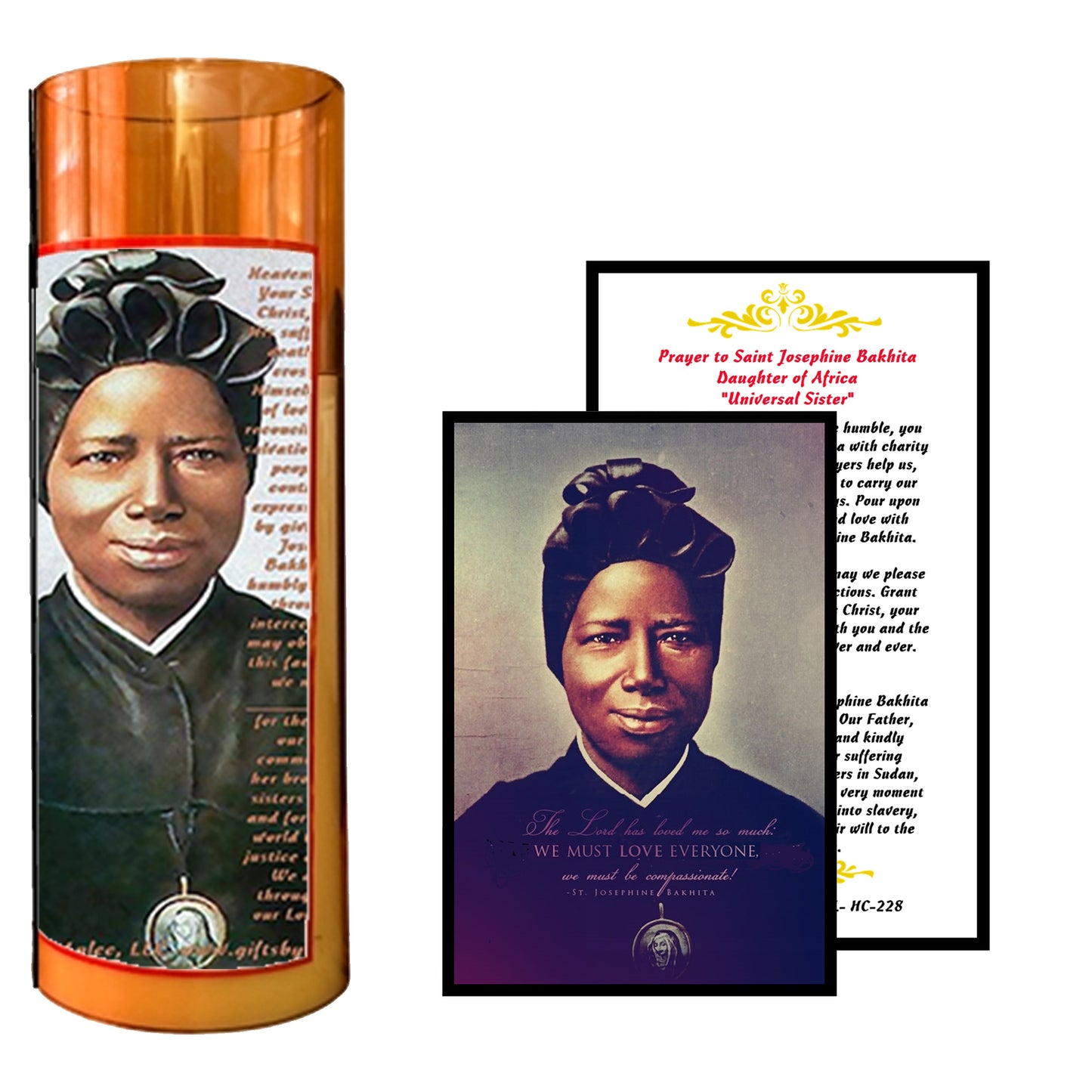 Saint Josephine Bakhita LED Acrylic Pillar Candle with Flickering Flame Battery Operated great for places where an open flame is not allowed hospitals nursing homes dorms-Batteries included