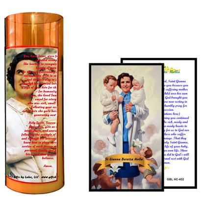 Saint Gianna Beretta Molla LED Acrylic Pillar Candle with Flickering Flame Battery Operated great for places where an open flame is not allowed hospitals nursing homes dorms-Batteries included
