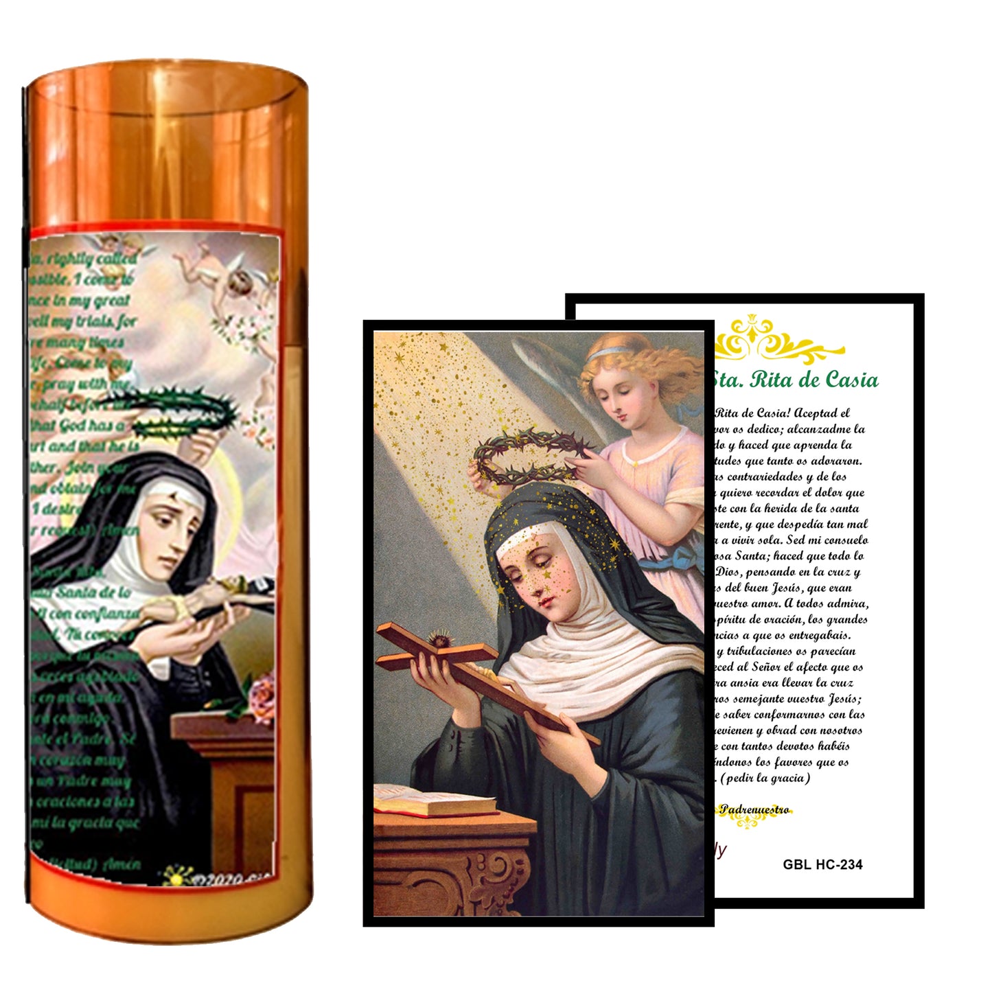 Saint Rita LED Acrylic Pillar Candle with Flickering Flame Battery Operated great for places where an open flame is not allowed hospitals nursing homes dorms-Batteries included