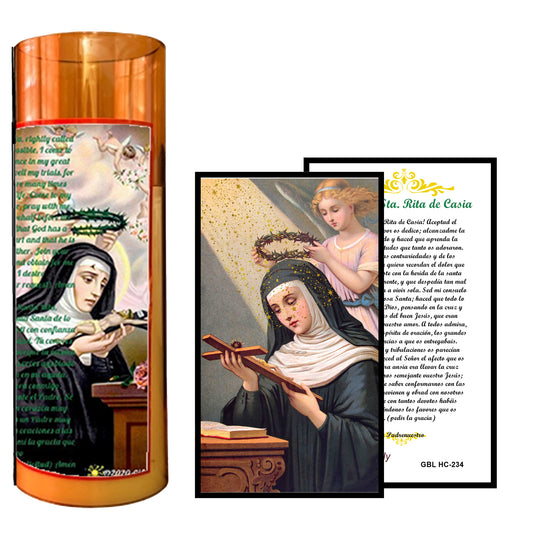 Saint Rita LED Acrylic Pillar Candle with Flickering Flame Battery Operated great for places where an open flame is not allowed hospitals nursing homes dorms-Batteries included
