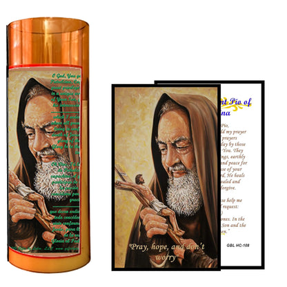 Padre Pio LED Acrylic Pillar Candle with Flickering Flame Battery Operated great for places where an open flame is not allowed hospitals nursing homes dorms-Batteries included