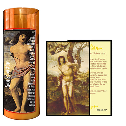 Saint Sebastian LED Acrylic Pillar Candle with Flickering Flame Battery Operated great for places where an open flame is not allowed hospitals nursing homes dorms-Batteries included