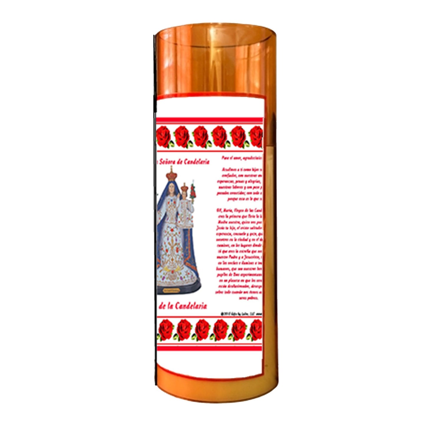 La Virgen de la Candelaria Flameless LED Acrylic Pillar Candle with Flickering Flame Battery Operated great for places where an open flame is not allowed hospitals nursing homes dorms-Batteries included