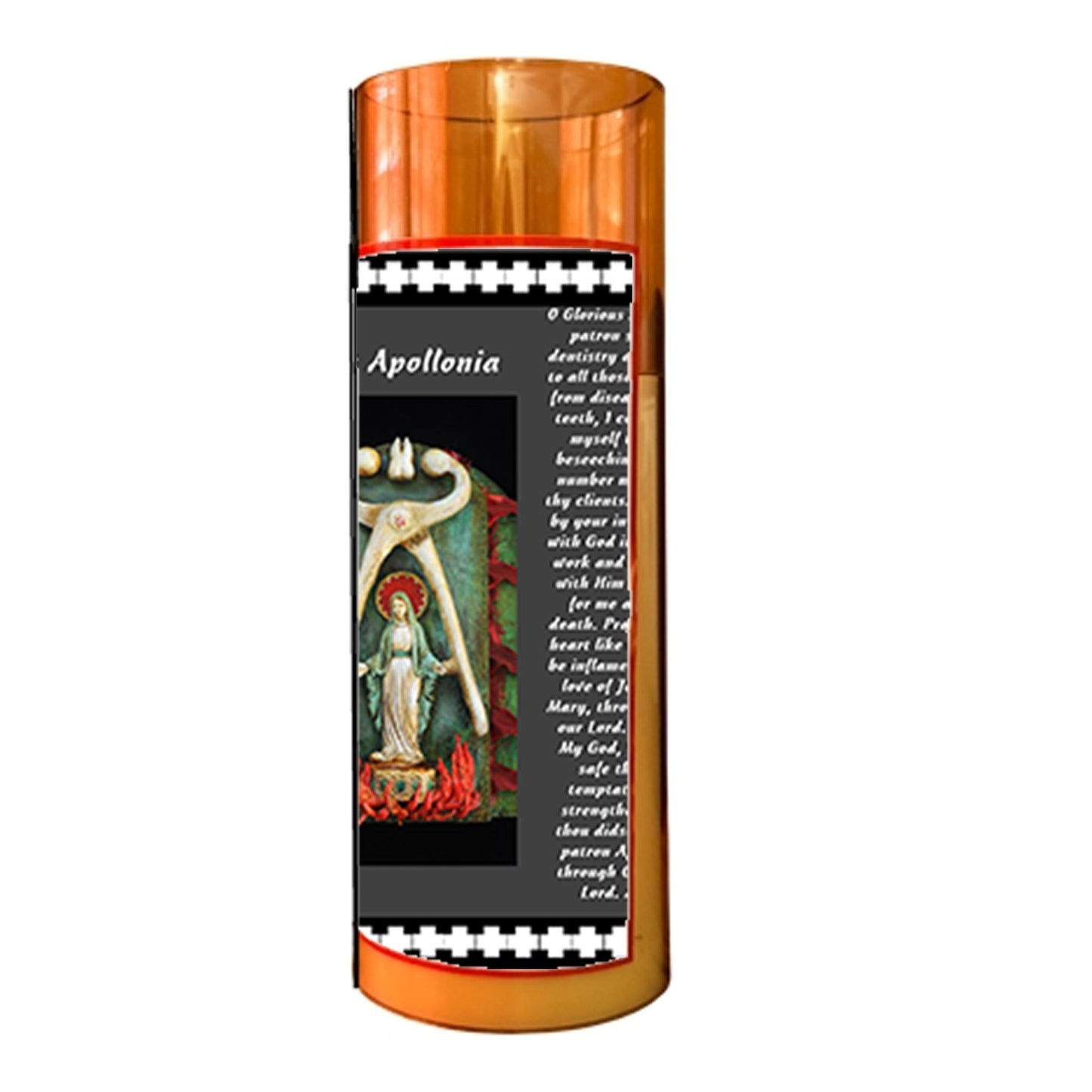 Saint Apollonia Flameless LED Acrylic Pillar Candle with Flickering Flame Battery Operated great for places where an open flame is not allowed hospitals nursing homes dorms-Batteries included