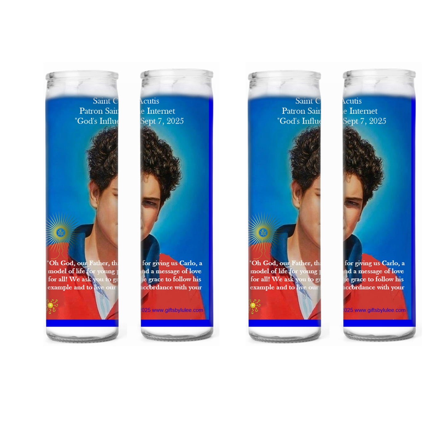 Blessed Carlo Acutis Servant of God Set of 2 or 4 Candles with or Without Prayer Card (2 Candles)
