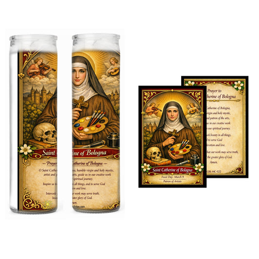 Saint Catherine of Bologna Prayer Candle Set — Patron of Artists — Catholic Devotional Candles (2 or 4‑Pack) — Matching Holy Card Available (Set of 2 Candles)