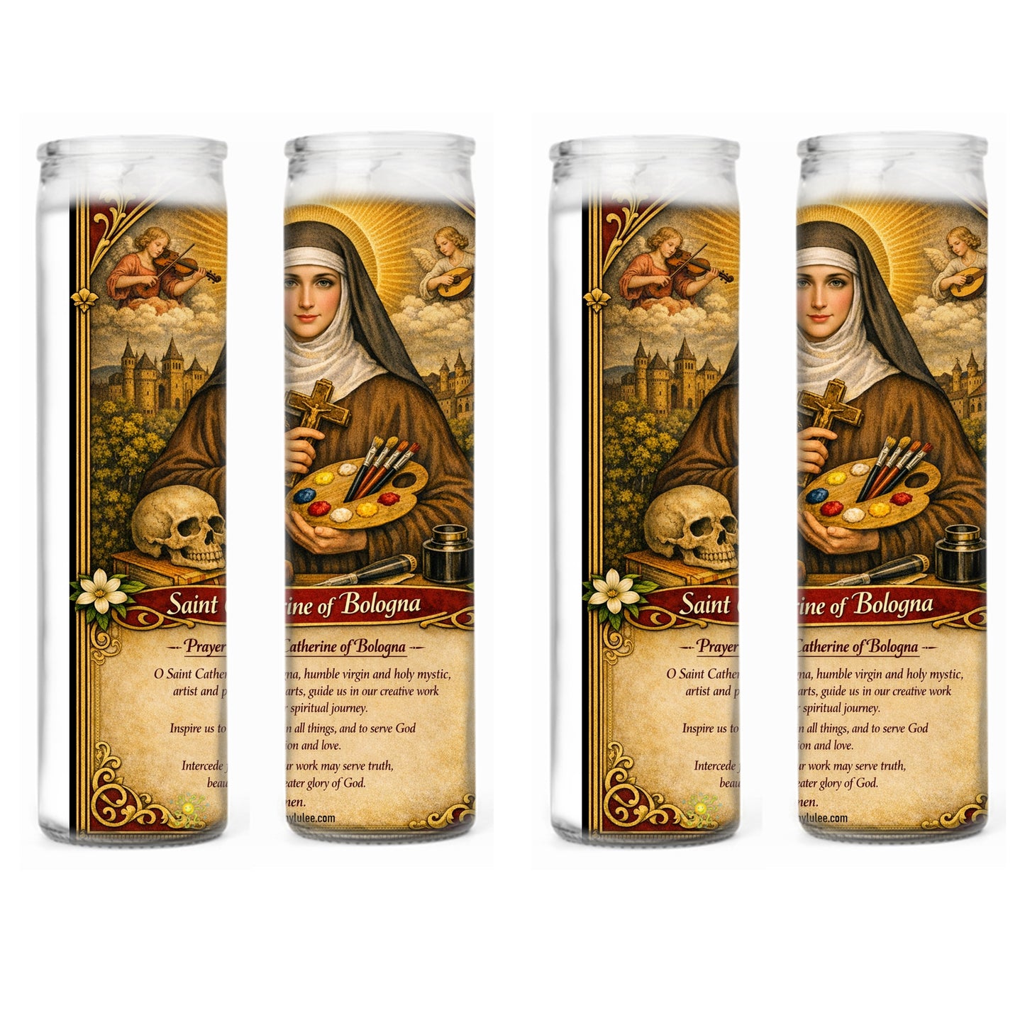 Saint Catherine of Bologna Prayer Candle Set — Patron of Artists — Catholic Devotional Candles (2 or 4‑Pack) — Matching Holy Card Available (Set of 2 Candles)
