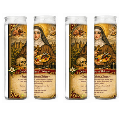 Saint Catherine of Bologna Prayer Candle Set — Patron of Artists — Catholic Devotional Candles (2 or 4‑Pack) — Matching Holy Card Available (Set of 2 Candles)