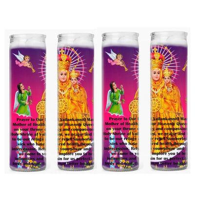 Our Lady of Good Health Our Lady of Vailankanni Two or four  Glass Candles  with  Prayer Card