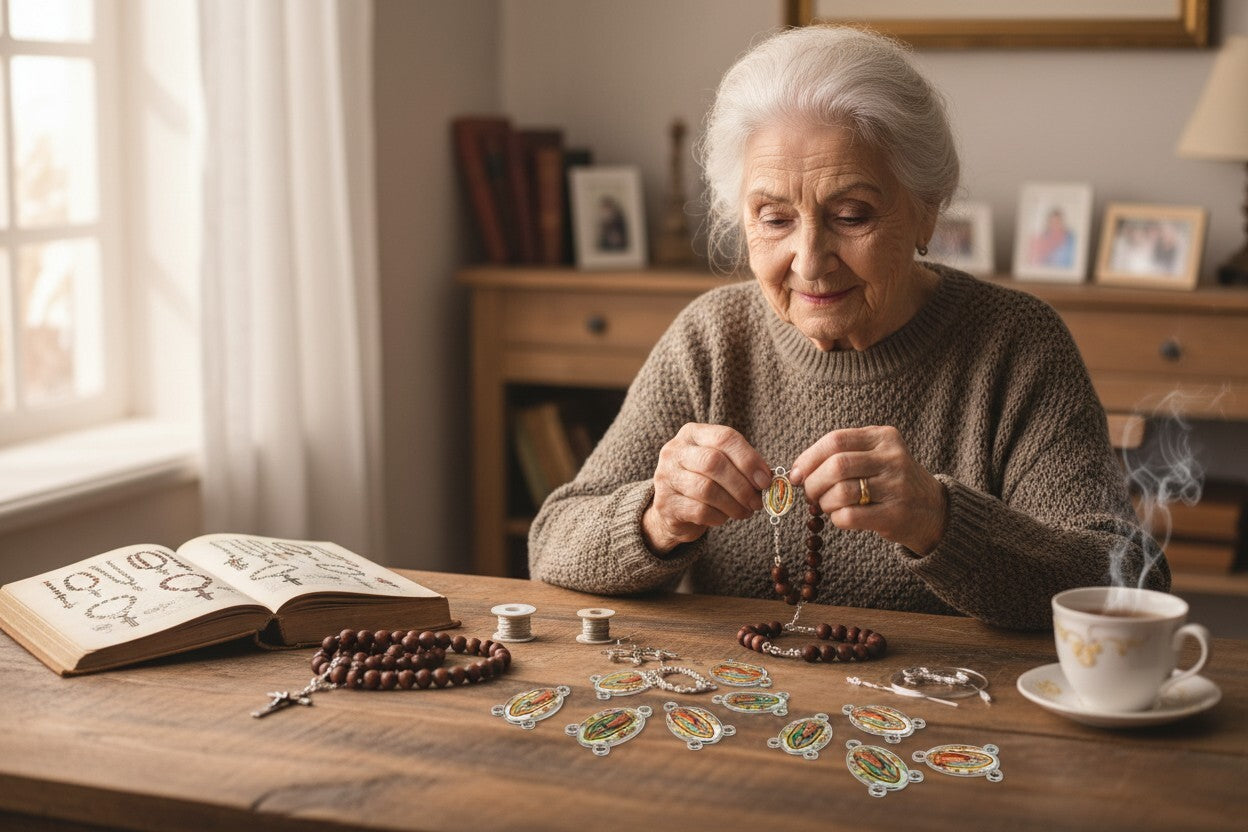 Our Lady of Guadalupe Rosary Centerpiece Rosary Parts with a Color Image