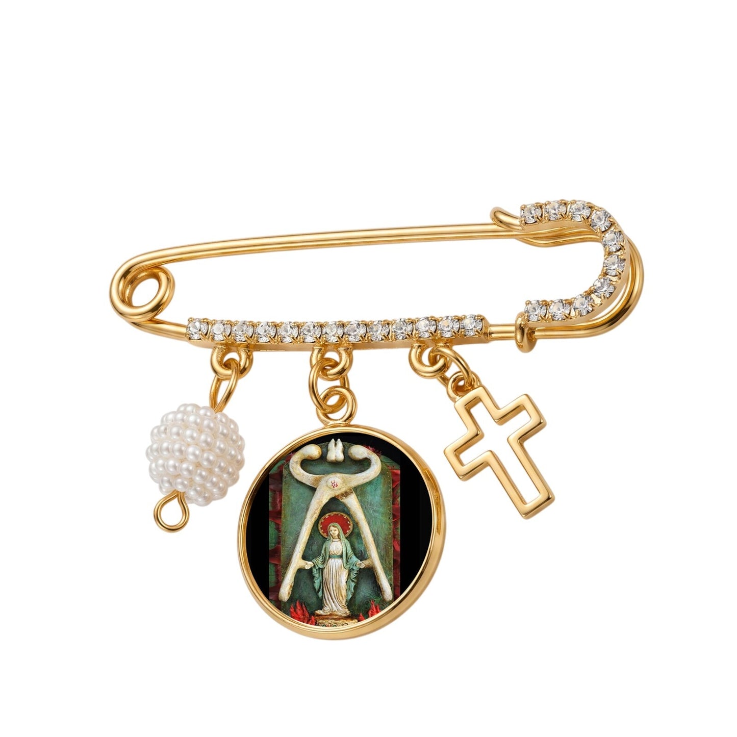 Saint Apollonia Patron Saint of Dentist Gold-Tone Saint Medal Safety Pin Brooch