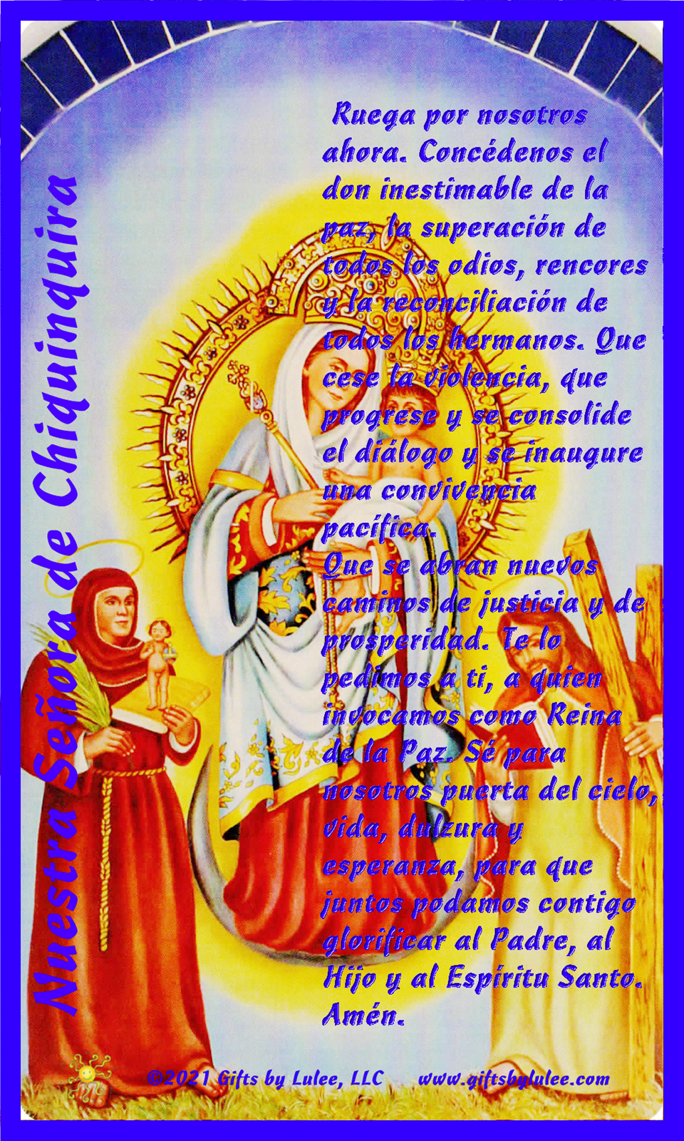 Our Lady of the Rosary of Chiquinquirá LED Acrylic Pillar Candle with Flickering Flame Battery Operated great for places where an open flame is not allowed hospitals nursing homes dorms-Batteries included