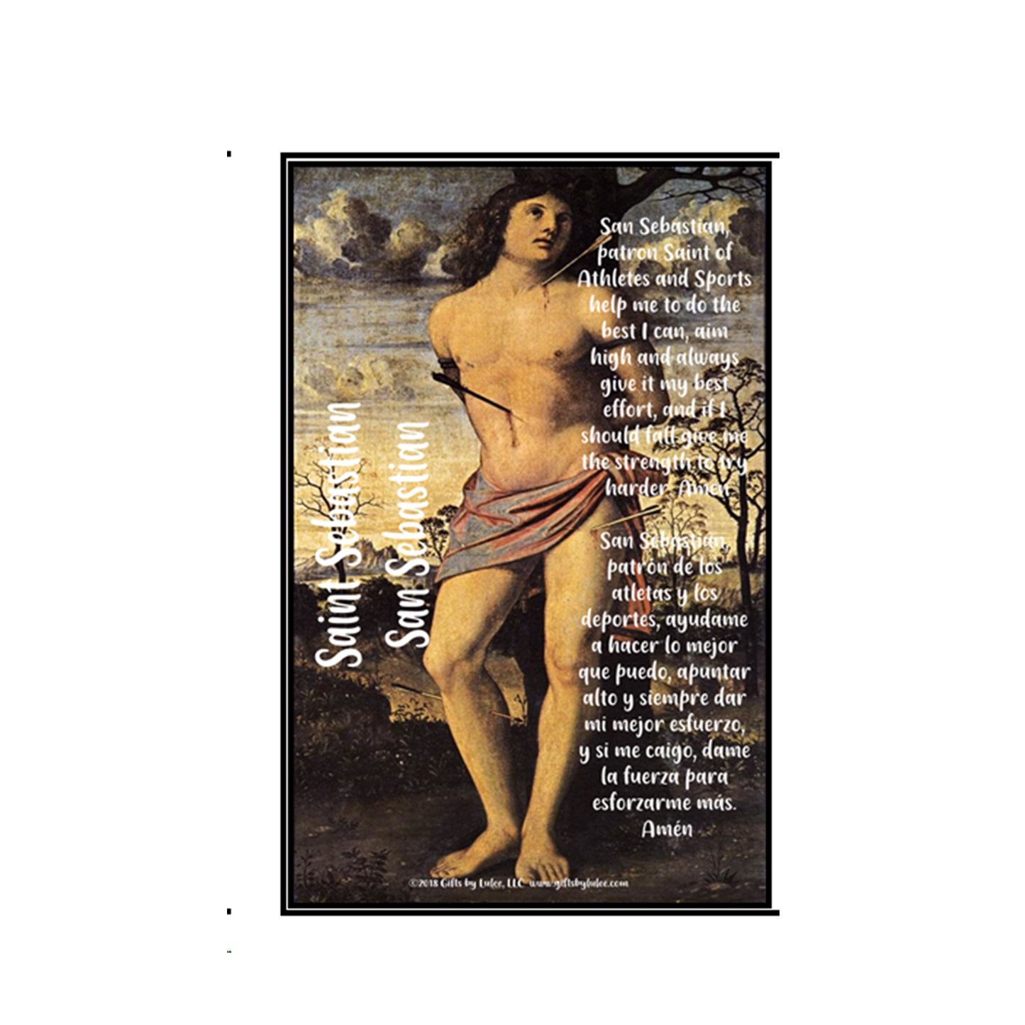 Saint Sebastian LED Acrylic Pillar Candle with Flickering Flame Battery Operated great for places where an open flame is not allowed hospitals nursing homes dorms-Batteries included