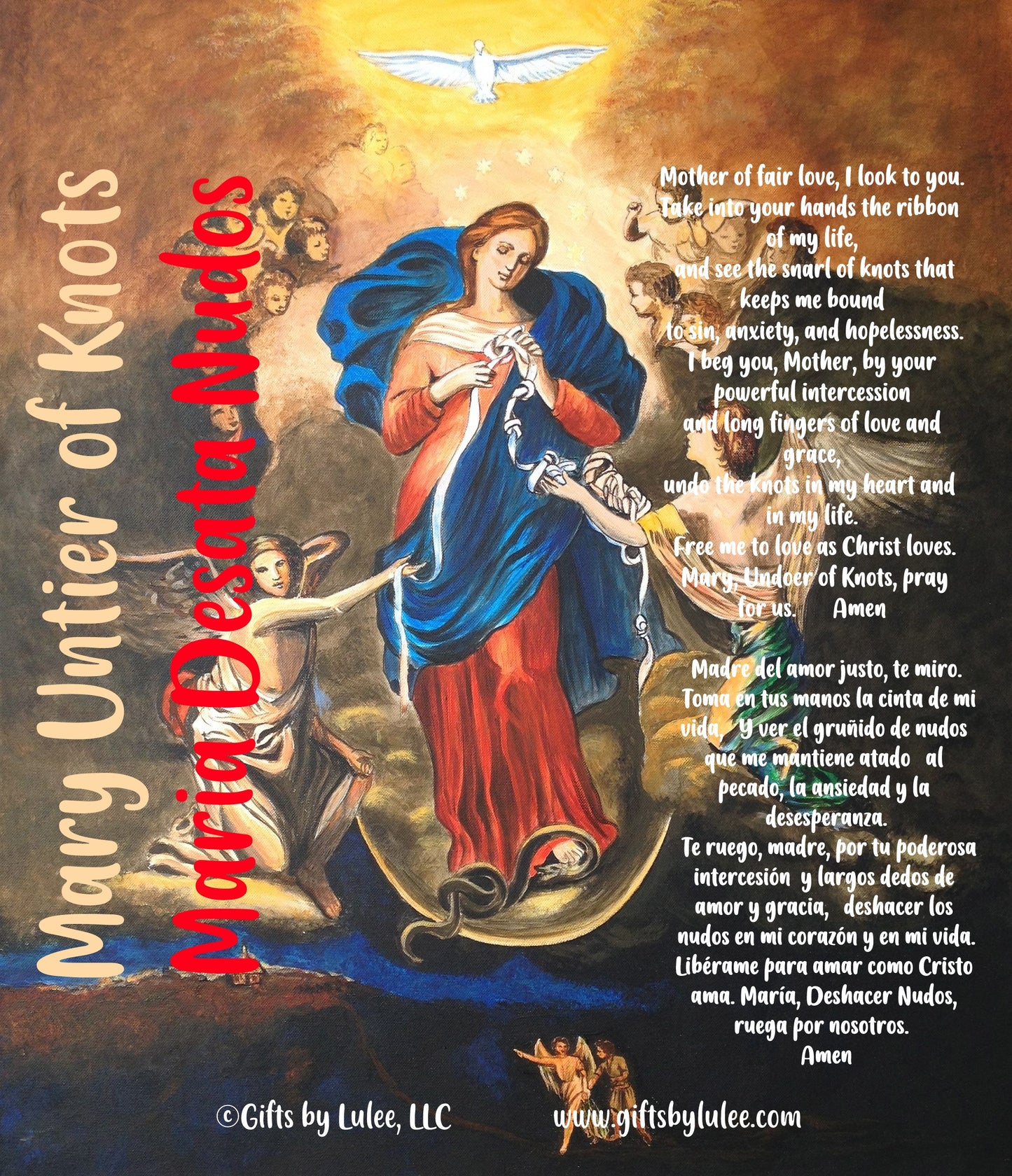 Our Lady of Knots La Virgen Desatanudos LED Acrylic Pillar Candle with Flickering Flame Battery Operated great for places where an open flame is not allowed hospitals nursing homes dorms-Batteries included