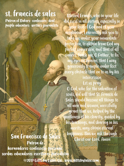 Saint Francis de Sales LED Acrylic Pillar Candle with Flickering Flame Battery Operated great for places where an open flame is not allowed hospitals nursing homes dorms-Batteries included