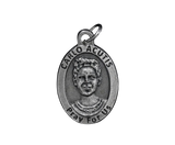 Blessed Carlo Acutis Servant of God Silver Oxidized Medal Laminated Italian Holy Card and Stainless Steel Chain sold as a set or separately