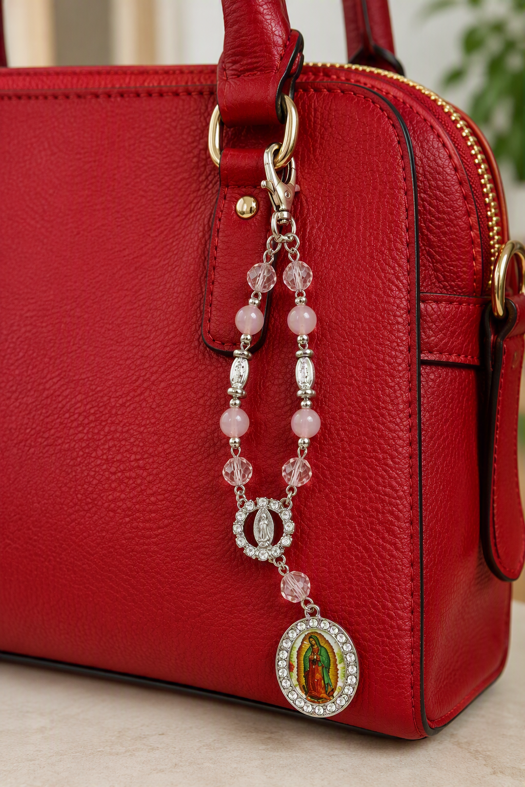 Our Lady of Guadalupe Charm Bracelet, Catholic Purse Charm, Backpack Accessory, Rearview Mirror Hanging, Religious Gift for Women