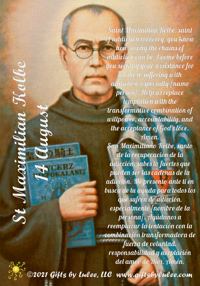 Saint Maximilian Kolbe LED Acrylic Pillar Candle with Flickering Flame Battery Operated great for places where an open flame is not allowed hospitals nursing homes dorms-Batteries included
