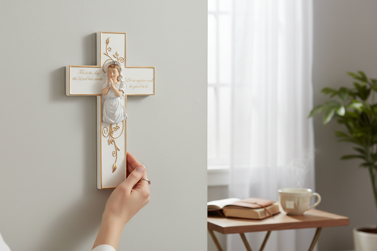 First Communion Wall Cross – Praying Boy or Girl Figure