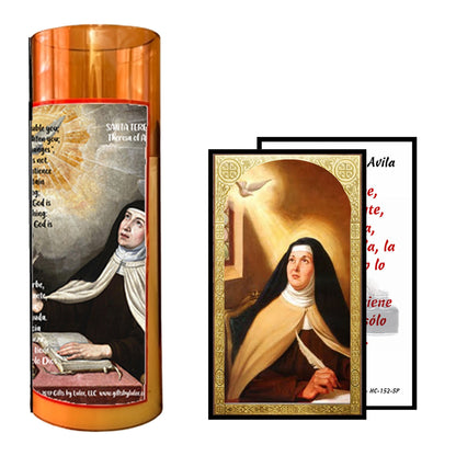 Teresa of Ávila Flameless LED Acrylic Pillar Candle with Flickering Flame Battery Operated great for places where an open flame is not allowed hospitals nursing homes dorms-Batteries included