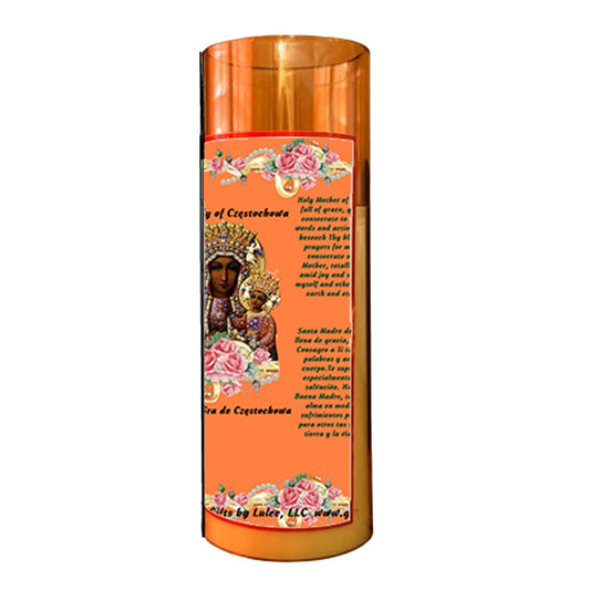Our Lady of Częstochowa Flameless LED Acrylic Pillar Candle with Flickering Flame Battery Operated great for places where an open flame is not allowed hospitals nursing homes dorms-Batteries included