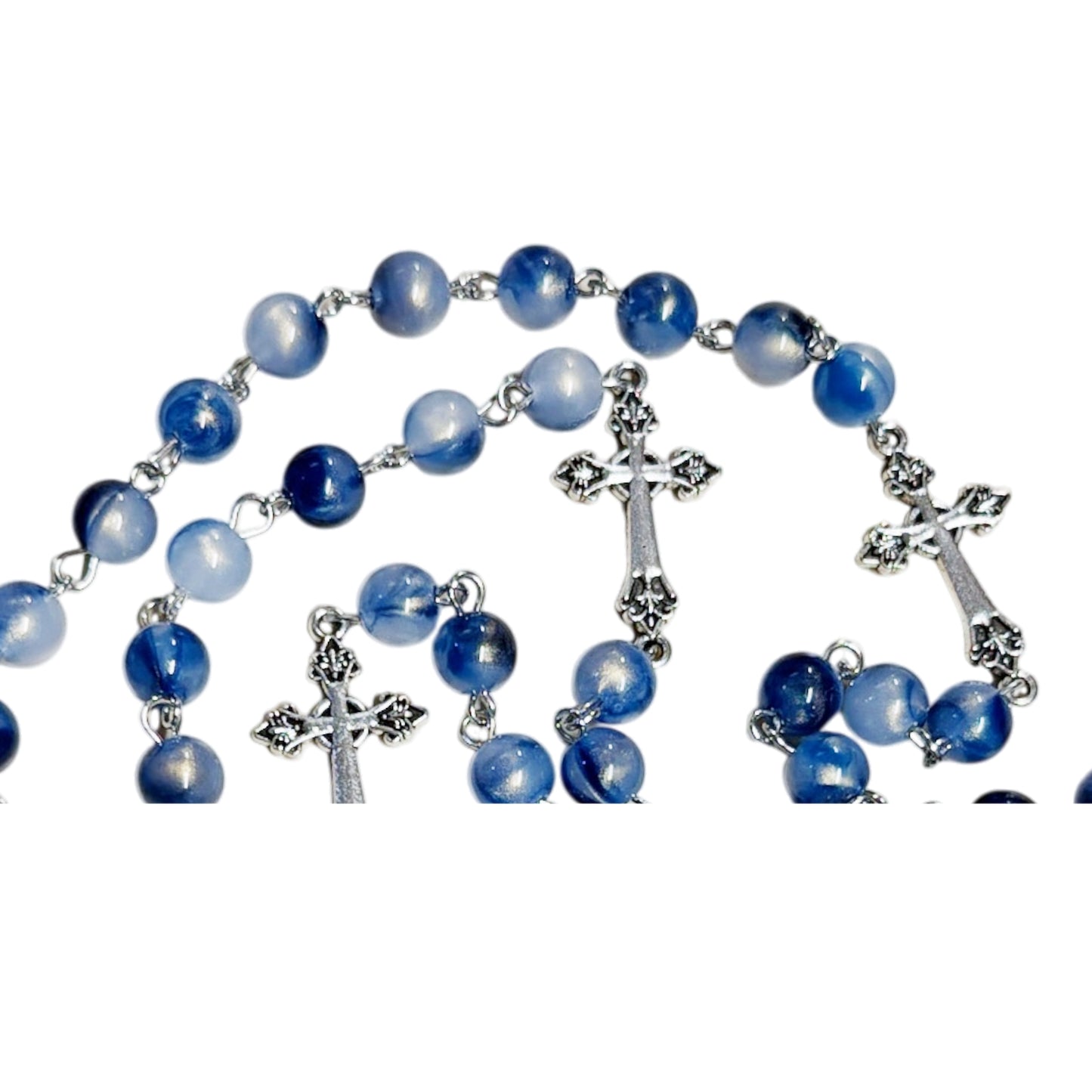 Saint Gianna Beretta Molla Pediatrician and Pro-Life Advocate Handcrafted Blue Crystal Rosary with Silver-Plated Crucifix, Color Image Centerpiece and Prayer Card